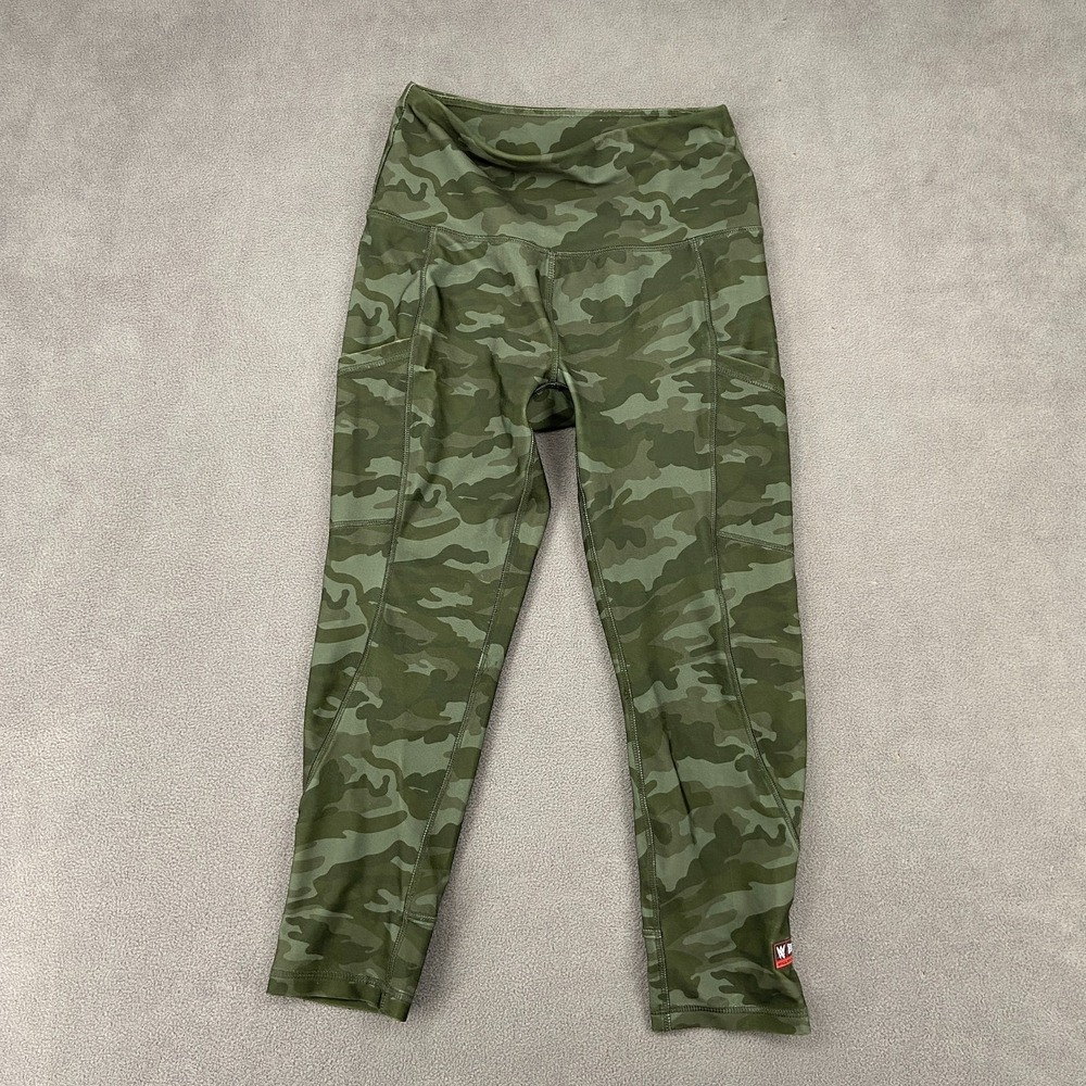 WWE Tapout Leggings Women Medium Green Camouflage Stretch Skinny Leg Running